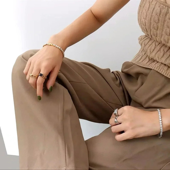 Zirconia Tennis 18K Gold Stainless Steel Waterproof Gold Gemstone Bracelet - Picture 3 of 11